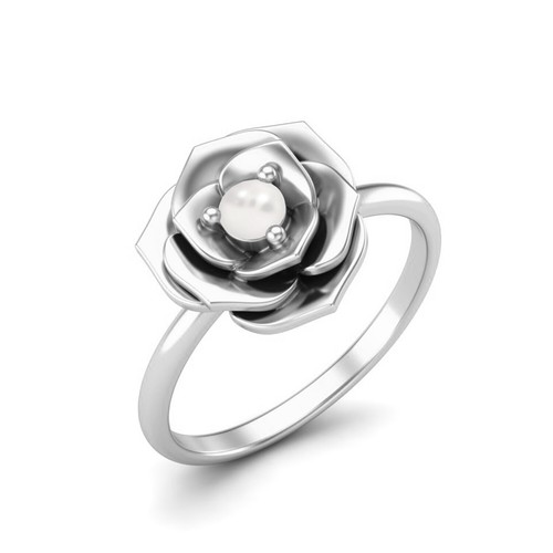 925 Sterling Silver 3MM Round Natural Pearl Blossom Rose Flower Women Ring - Picture 3 of 6