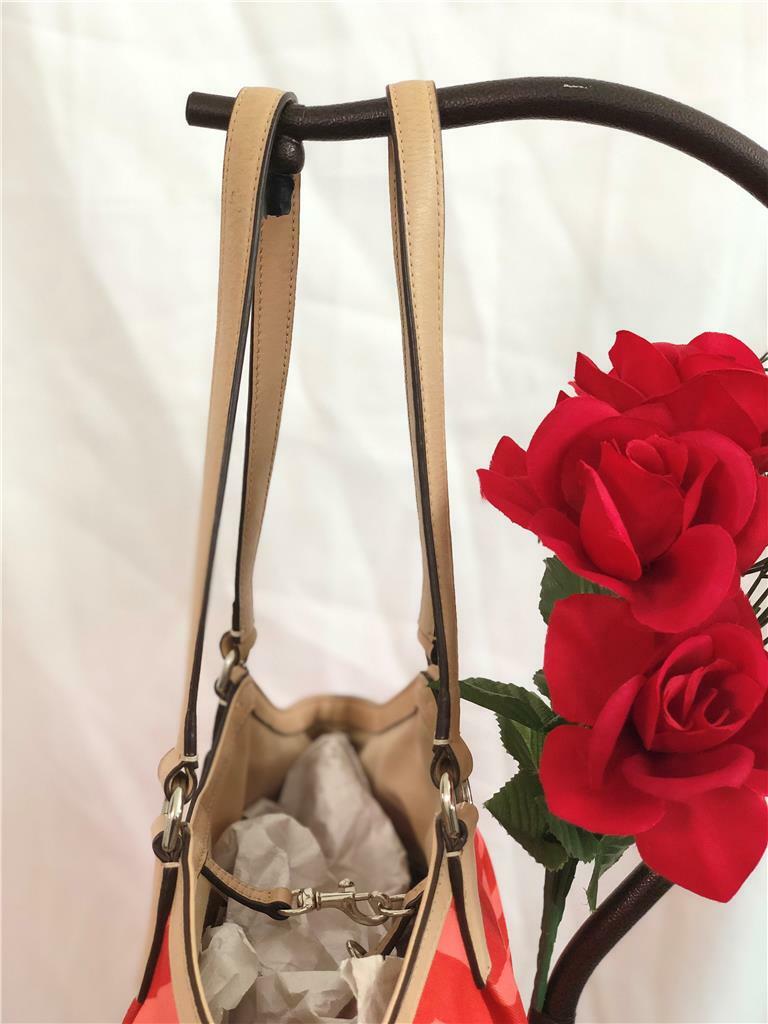COACH Signature Devin Stripe Zebra Print Shoulder Bag Peach Orange