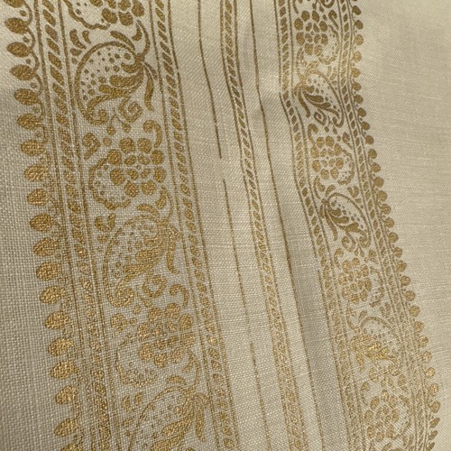 VTG Parisian Prints Pure Linen Tablecloth Hand Printed Gold With French Accent - Picture 6 of 11