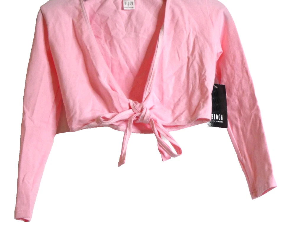 Top envolvente Bloch Dance niño talla 1 - 6x-7 rosa encubrimiento encogimiento de hombros manga larga nuevo con etiquetas Foto 2 de 4