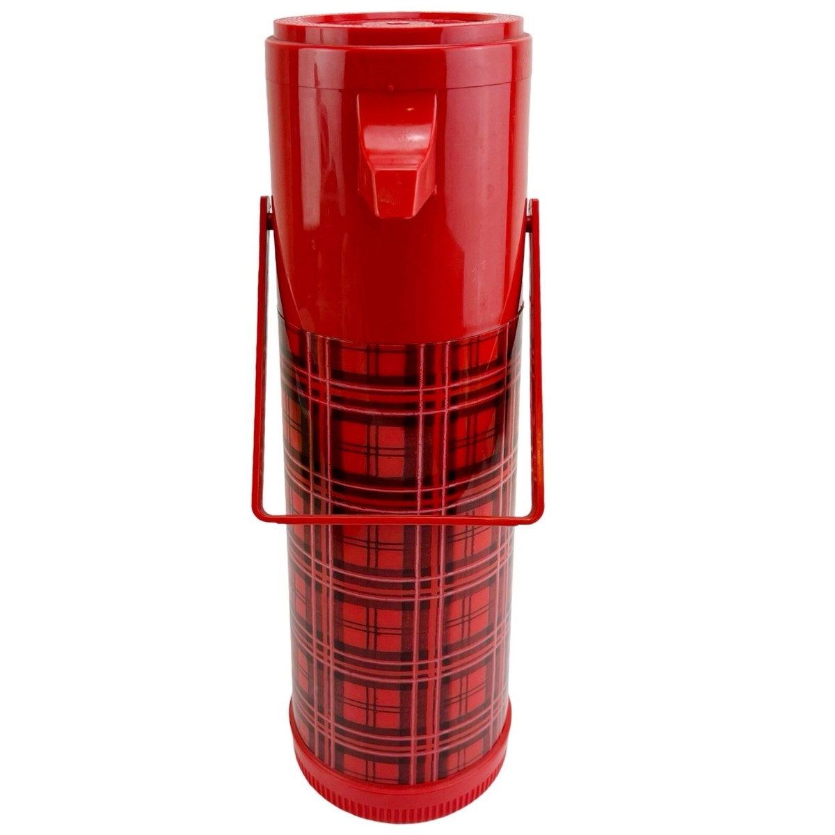 Vintage Aladdin Thermos Red Plaid Quart Pump A Drink Dispenser