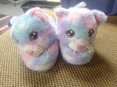 Build a Bear Workshop Plush Slippers Kids Size Small 10-1 Kitten Cat Purple Pink
