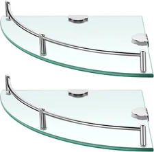 2 Pcs Corner Shower Shelf 2-Tier Glass Corner Shelf Stainless Steel Wall Mounted