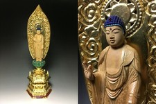 Japanese Japan,Buddhism Jodo shu Aya Kon wooden Buddha statue Amitabha 38cm 双