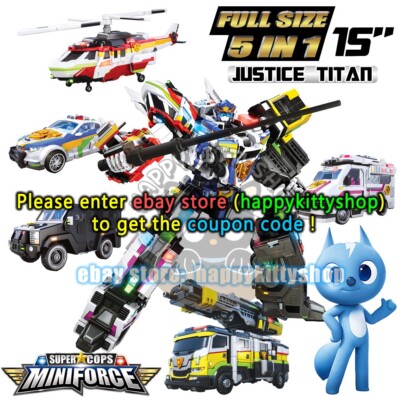 Miniforce Super Cops Justice Titan Figure  Combiner Transform Robot Vehicle Toys