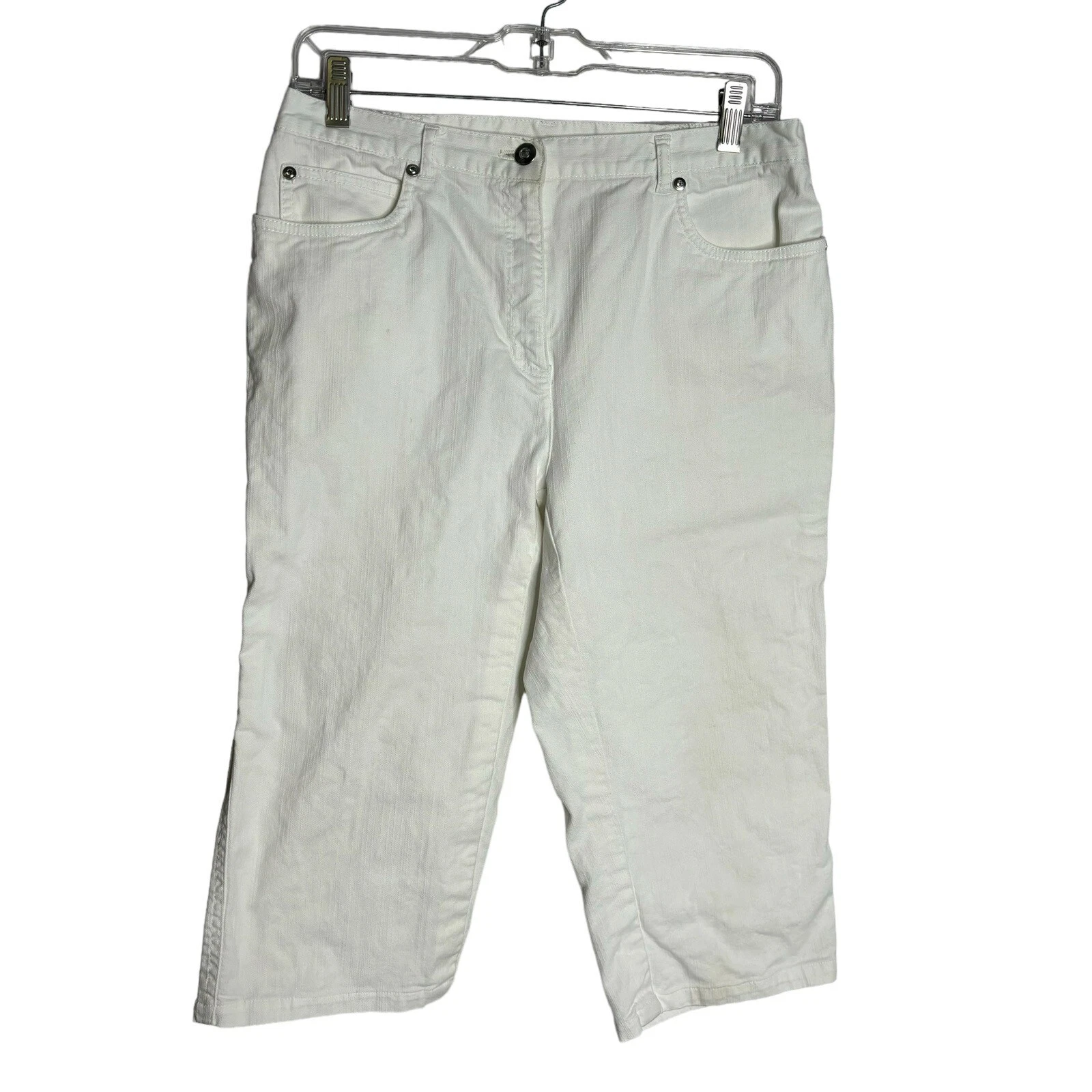 JM Collection Capris Pants Womens 8 White Embroidered Beaded Pockets Stretch