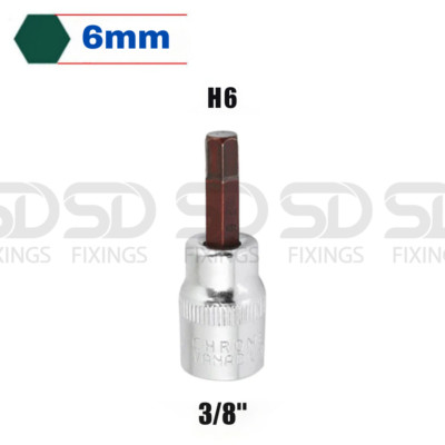3/8'' CR-V Vierkant Stecknuss, S2 Stahl Innensechskant Bit 6 mm - Länge: 38 mm