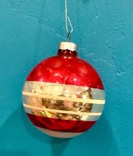 Vintage Christmas Ornament Mercury Glass Silver Red White Stripes Made In USA