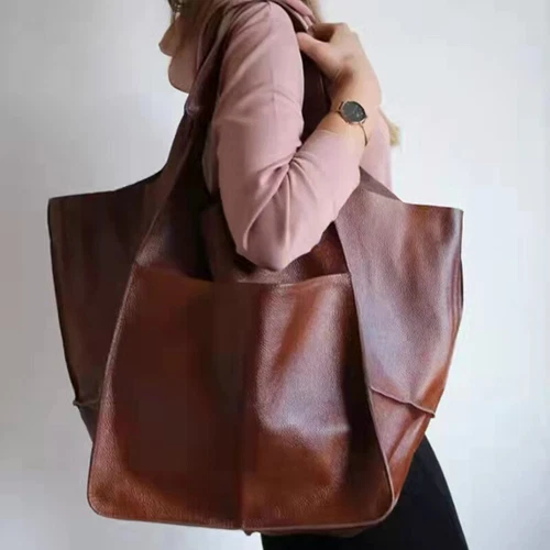 Women Large Capacity Soft Leather Casual Tote Shoulder Bag Retro Shopper Handbag - Picture 19 of 35