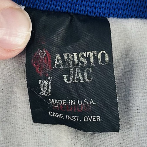 Aristo Jac Womens Medium Vintage USA Made Satin Varsity Jacket Blue Snap Front - Picture 3 of 5