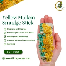 Yellow & Green Mullein and White Sage 4″ Smudge Sticks - Energy Cleansing