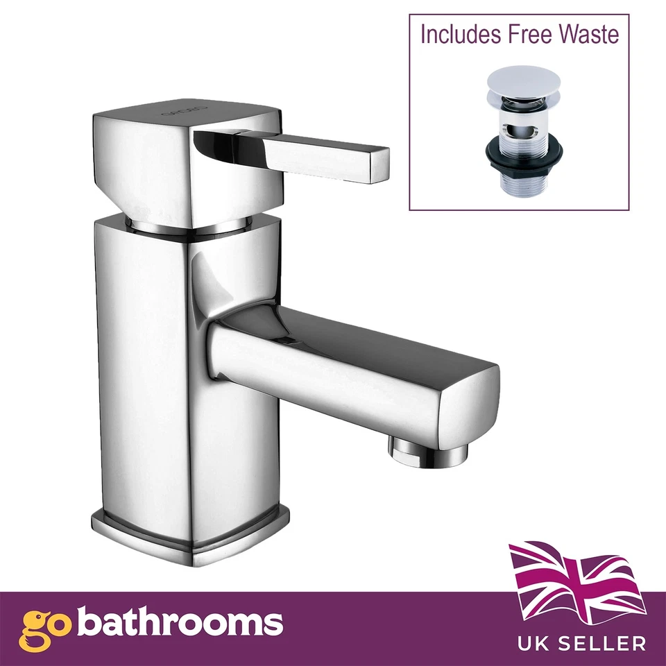 Chrome Basin Mono Single Tap Bathroom Lever Square Brass Compact Cloakroom Quex