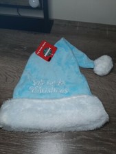 NWT INFANT BABY'S IT'S MY 1ST. CHRISTMAS SANTA HAT - BLUE - POM POM