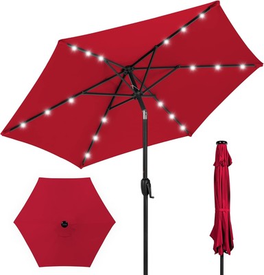 Best Choice Products 7.5ft Outdoor Solar Table Patio Umbrella, Red