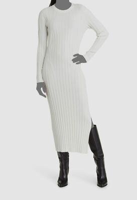 frame rib dress Frame Women's White Rib-Knit Crewneck Long Sleeve Sweater Dress Size Small