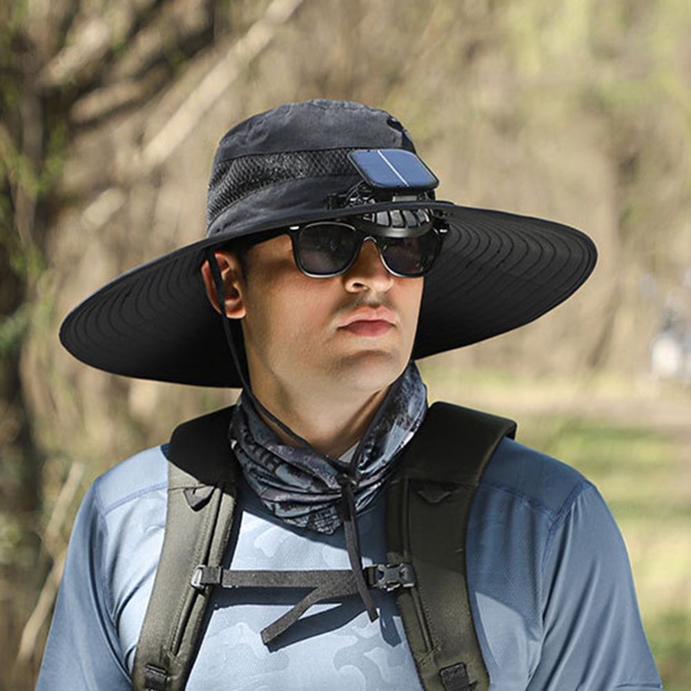APL :Cappello da Sole per Esterno con Tesa Larga e 2 Ventilatori Solari Sole