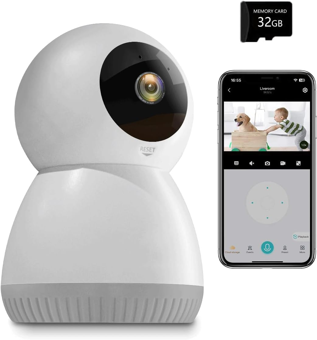 Wifi Indoor Security Camera, Pet Camera with Phone APP, Pan/Tilt Wireless Camera-image
