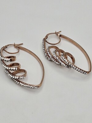 JCM Jacmel Mauritius Sterling Silver Rose Gold Vermeil Crystals Hoop Earrings