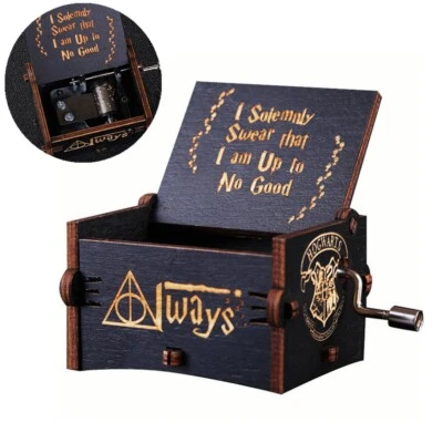 Harry Black Wooden Music Box Engraved Interesting Gift Kids Toys Magic School