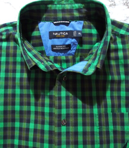 MEN'S NAUTICA MULTI GREEN/BLUE COTTON CHECK SHORT SLEEVE OXFORD SHIRT SIZE XL - Picture 6 of 6
