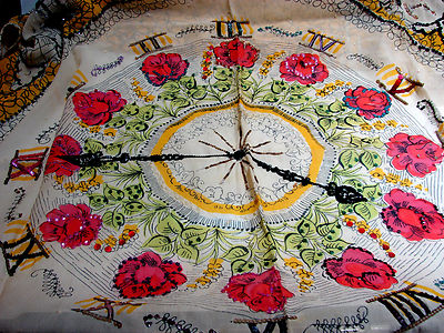 Clock Vintage Scarf Square | Floral Print | Baroque Pattern  Colorful Clock Motif Scarf display picture 1