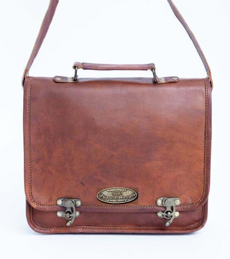 18" Genuino Vintage Cerradura Especial Cuero Mensajero Portátil Maletín Bolso...
