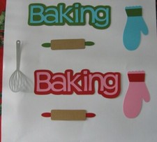 BAKING 4 Piece Set Die Cut Paper Pieces Baking Title, Whisk, Mitt,  Rolling Pin