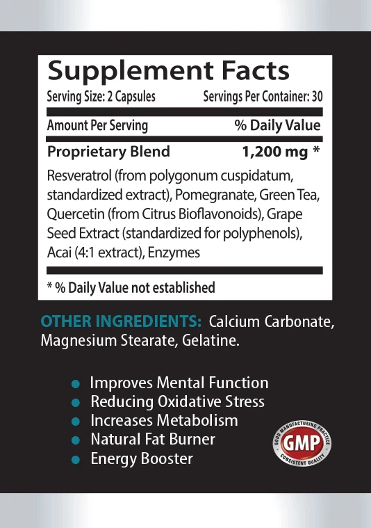Complejo súper antioxidante - Resveratrol 1200 mg - cuidado de la piel anti envejecimiento - 6 botellas Foto 2 de 4