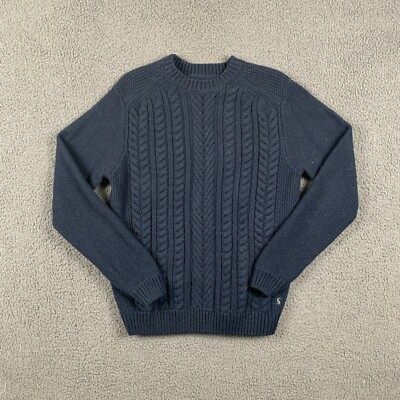 JOULES Jumper Mens L Navy Chunky Cable Knit Wool Crew Neck Long Sleeve  UK