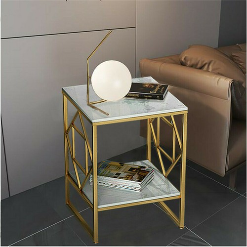 2 Tier Marble Simple Coffee Table Modern Square Sofa Side End Table Living Room - Picture 6 of 23