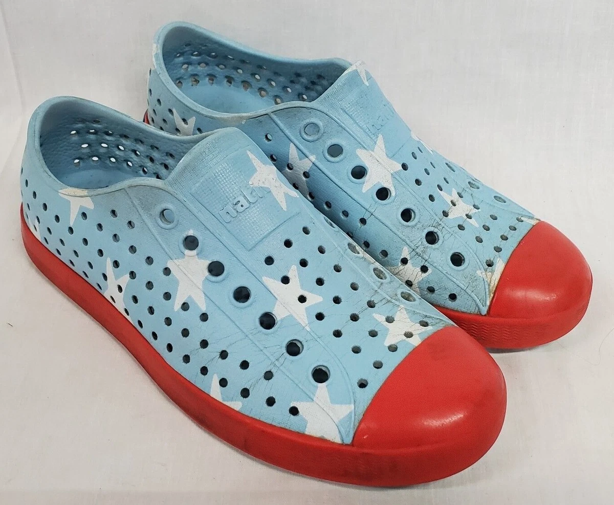 Red white and store blue native shoes