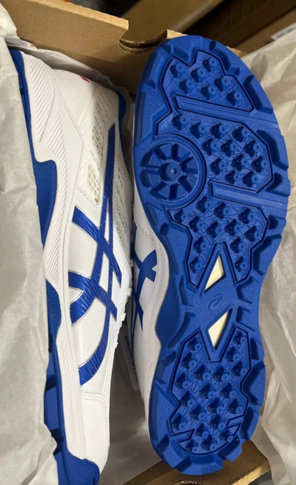 ASICS Cricket Shoes studs Gel Peake 2, Rubber Sole Astro, White/Tuna Blue - Image 3 of 4