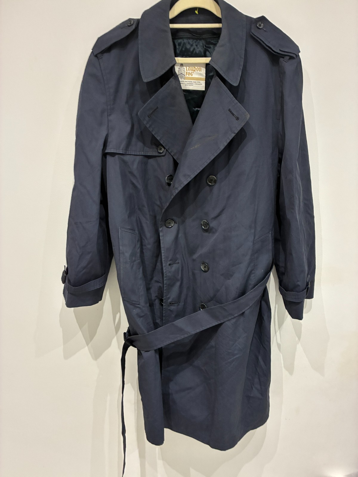 Vintage Trench Coat Mens 46R Navy London Fog Double Breasted Removable Liner
