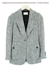 Suistudio Olivia Women's Blazer UK8S Gray Silk Cotton Pattern Peak Lapel Suit
