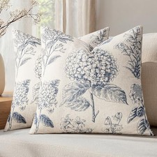 Set of 2 Decorative Floral Neutral Pillow 20" x 20" Pack of 2 Light Blue