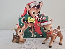 3 PC SET CHRISTMAS DEER ORNAMENTS DEER SANTA BLOCK