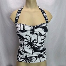 Tommy Bahama Xs Tankini Black White Halter Palm Print