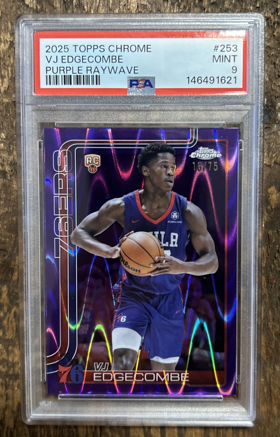 Topps Chrome 2025-26 VJ Edgecombe Purple Raywave #253 Serial 16/75 - Mint PSA9