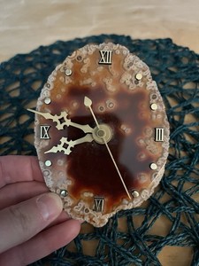 Vintage Agate Slice Clock Natural Geode Stone 4.5” Boho Desk Clock Roman Numeral