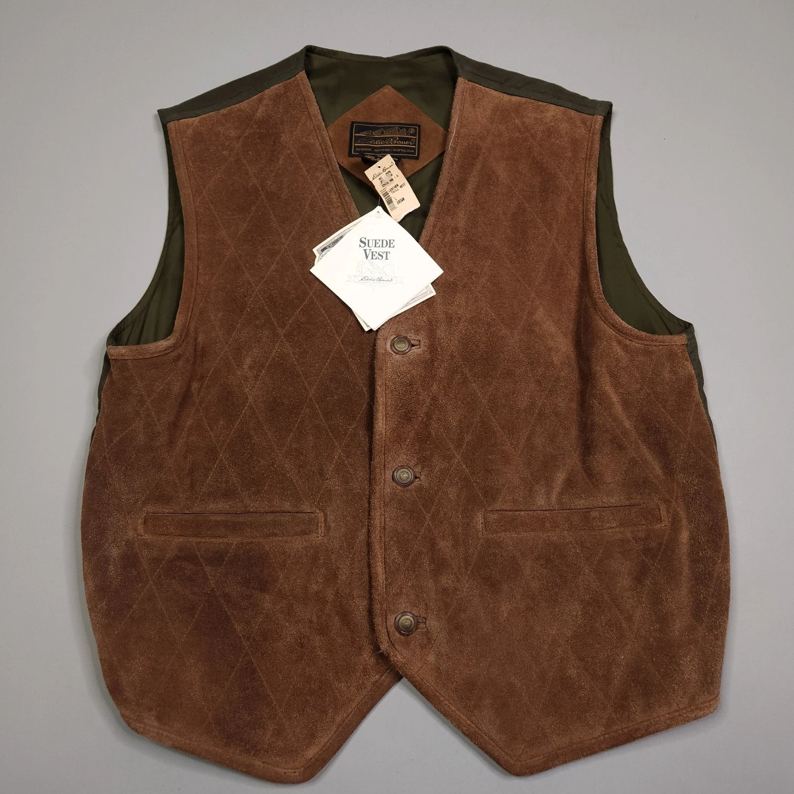 Vintage Eddie Bauer Elk Horn Pre Washed Suede Leather Hunting Vest L