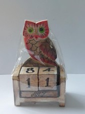 Collectable  wooden perpetual calendar, Skinny Owl - white wood, New