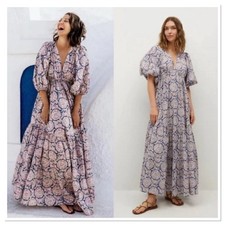 Chufy x Mango Collab Voluminous Floral Maxi Dress Sz 4 Oversized Cotton Blend