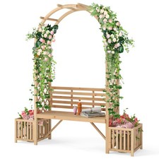 Wooden Garden Bench with Trellis & Planting Box Natural Wood 185x56x203cm