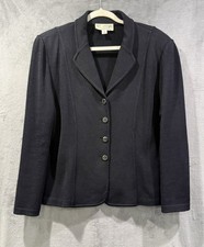 St John Collection Black Santana Knit Blazer Ornate SJ Button Jacket Size 14 VTG