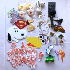 Vintage Cake Topper Picks Lot Wonder Woman, Peanuts, Sesame Street, Batman .