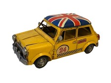 Modern Vintage Style Metal Tinplate Yellow Mini Cooper Monte Carlo Rally Car #24
