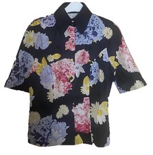 RARE  ❤️ Vintage ❤️ Classic “ FRED PERRY “ Black Floral Silk Shirt Top Size 8