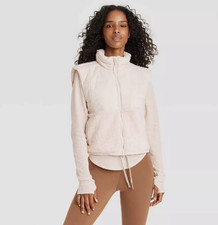 JOYLAB High Pile and Quilted Vest Cream Large Cropped Loose Fit Pockets NWOT