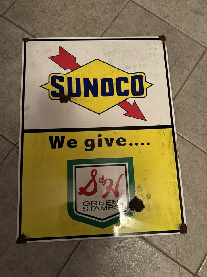 Antique style porcelain look Sunoco Service dealer service gas station sign - Image 2 of 2