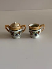 Vintage Porcelain Miniature Creamer & Sugar Bowl G. Nov. Co. Japan Fox Motif